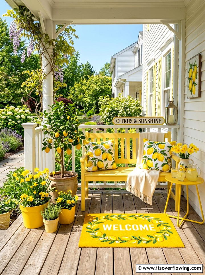 Yellow citrus porch - 25 front porch ideas with spring decor