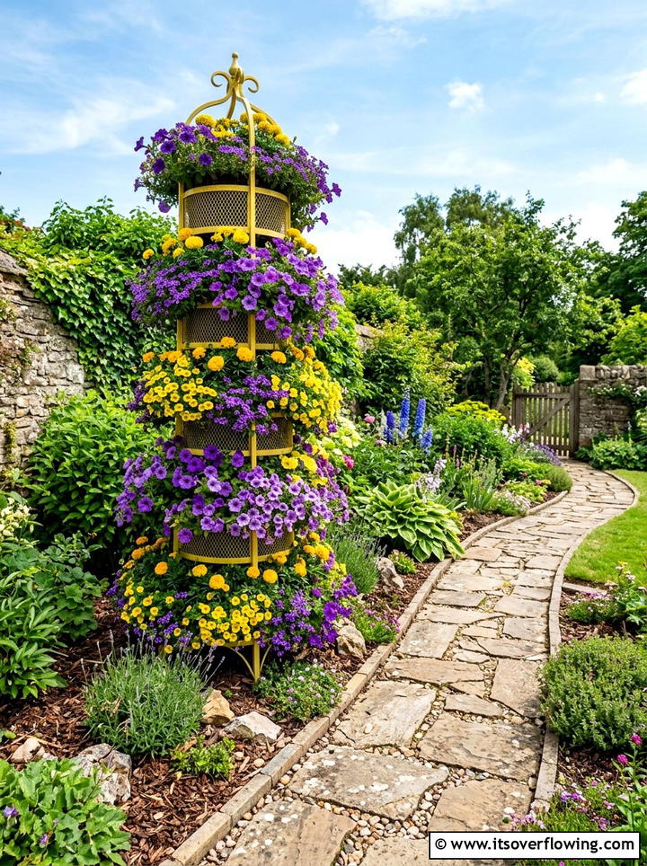 Yellow flower tower - 25 garden decor ideas with colorful accents