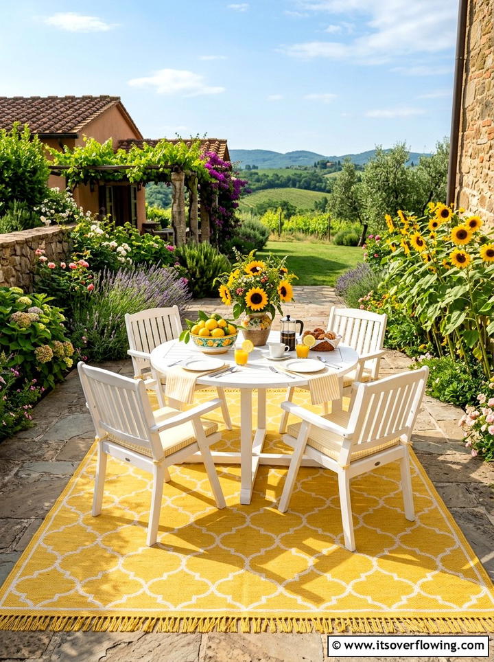 Yellow rug for outdoor dining - 25 garden decor ideas with outdoor rugs