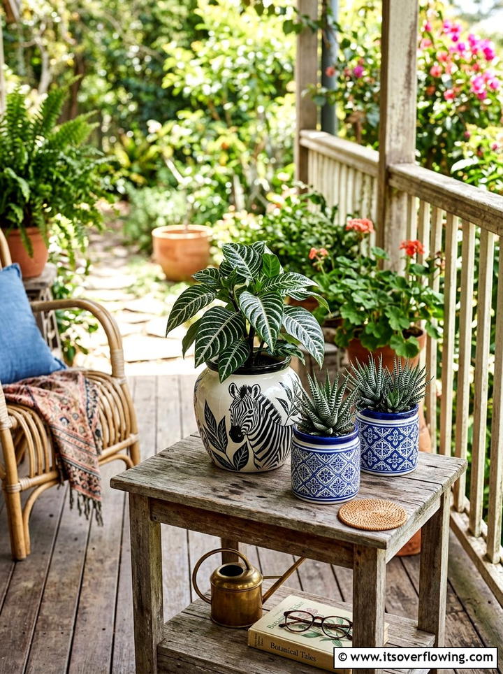 Zebra Plant In Decorative Ceramic Jars - 25 front porch ideas with drought tolerant plants