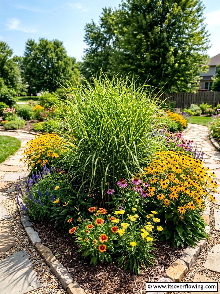 Zebra grass in flower bed - 25 garden ideas with ornamental grasses
