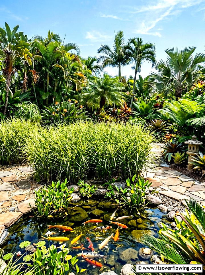 Zebra grass tropical garden - 25 backyard ideas with ornamental grasses