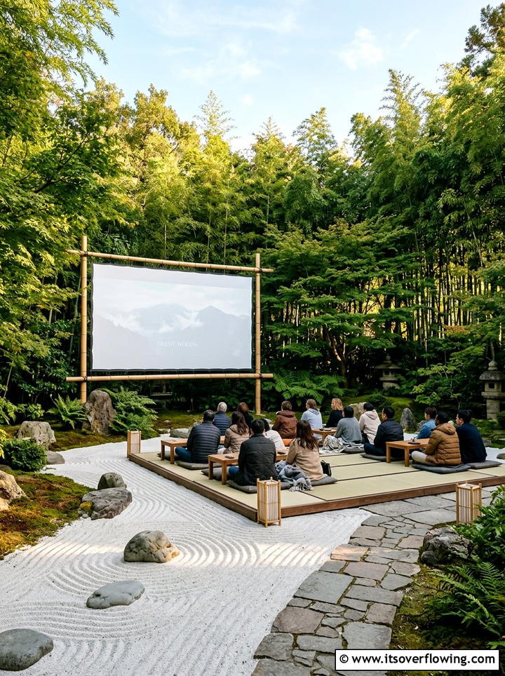 Zen Garden Cinema - 25 backyard ideas with projector screen