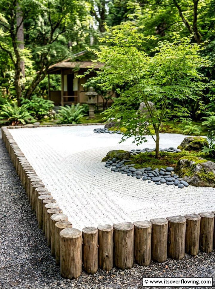 Zen Garden Log Edging - 25 backyard ideas with log edging