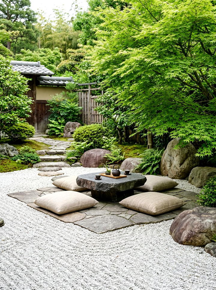 Zen Garden Seating - 25 backyard decorating ideas with centerpiece tables