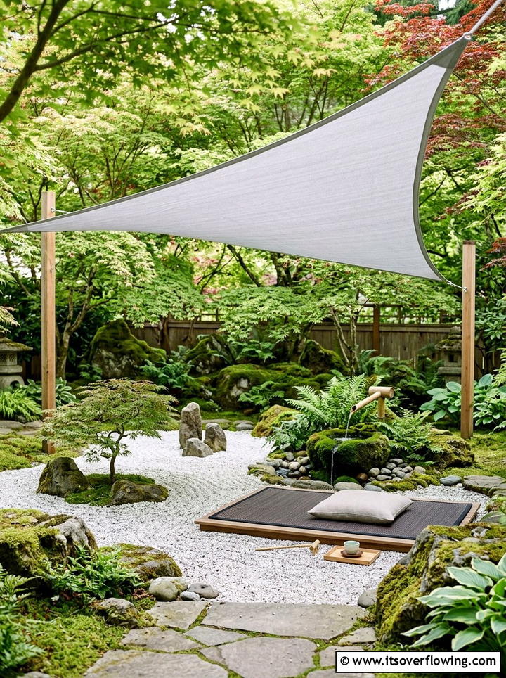 Zen Garden Shade Sail - 25 backyard ideas with shade sail