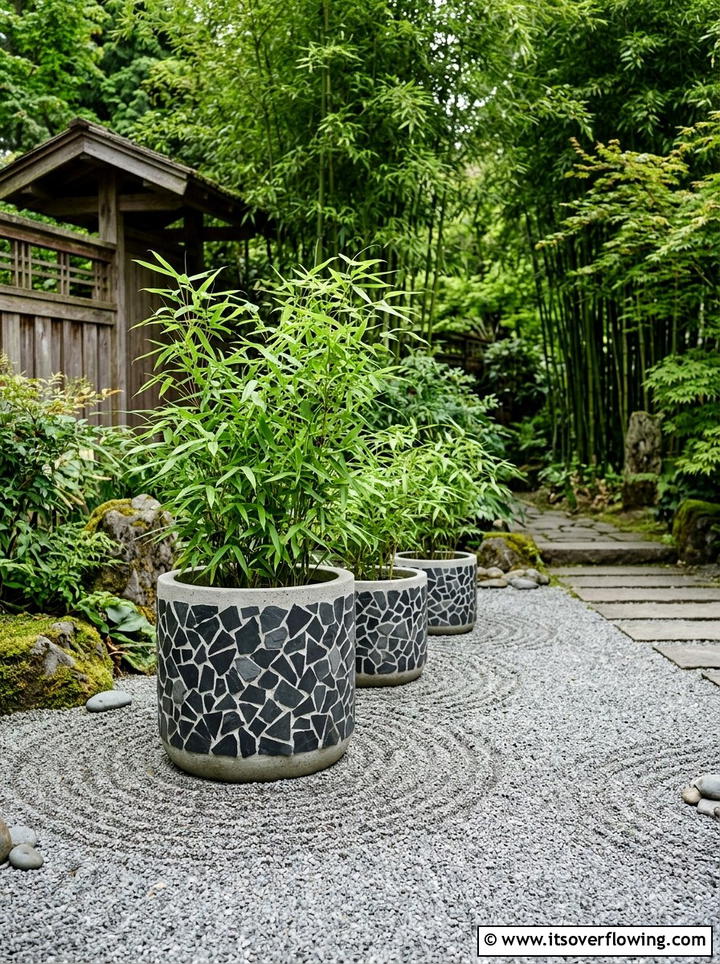Zen Garden Stone Planters - 25 creative garden ideas with mosaic planters