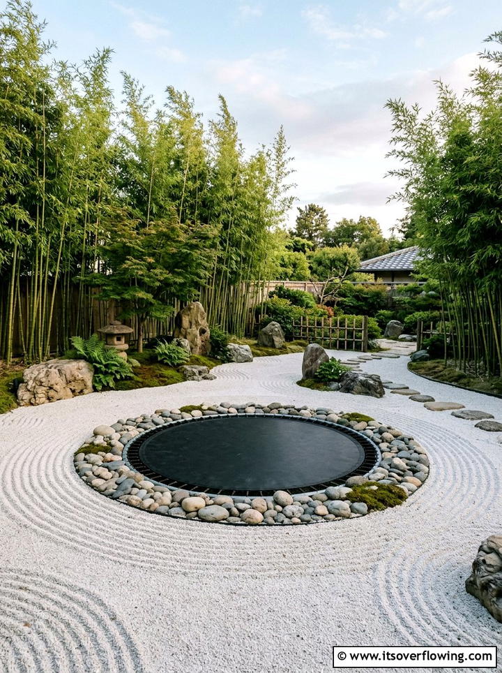 Zen Garden With Recessed Trampoline - 25 backyard ideas with trampoline zone