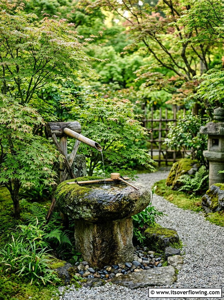 Zen bamboo water feature - 25 garden decor ideas with tabletop fountains