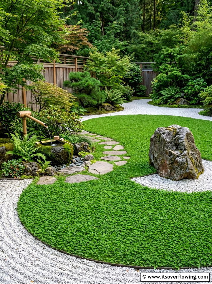 Zen garden clover - 25 backyard ideas with clover lawn