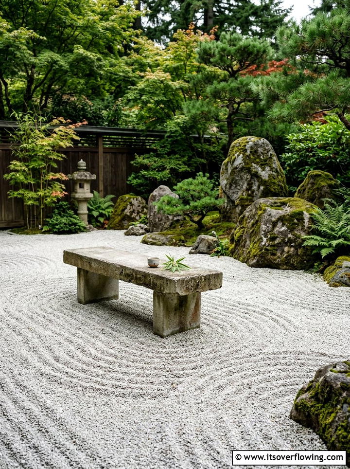 Zen garden concrete bench - 25 backyard ideas with concrete bench