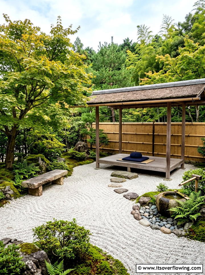 Zen garden meditation space - 25 backyard ideas with reading nook