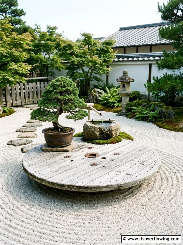 Zen garden platform - 25 recycled garden ideas with cable spools