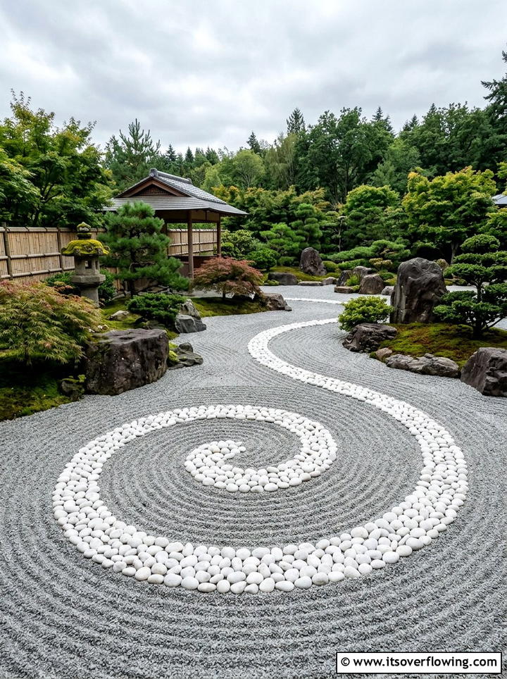Zen garden swirl - 25 garden ideas with pebble mosaics