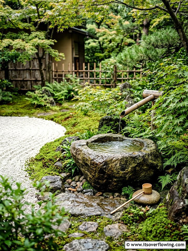 Zen garden water basin - 25 backyard ideas with water feature