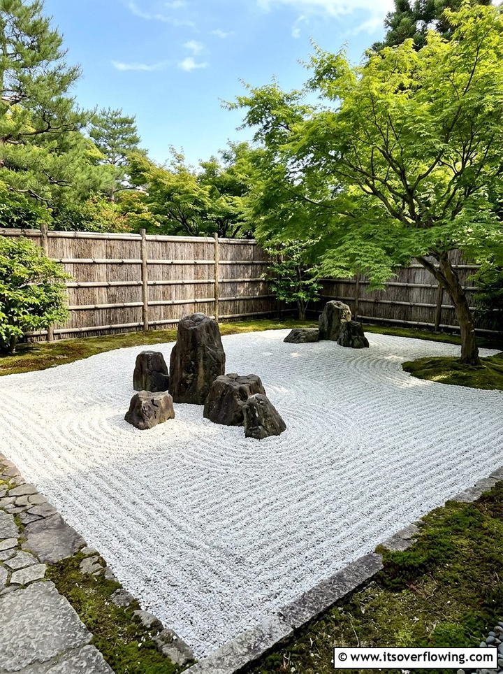 Zen garden with raked gravel - 25 garden ideas with rocks