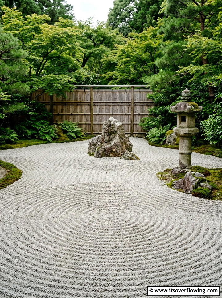 Zen garden with raked pebbles - 25 garden decor ideas with pebble accents