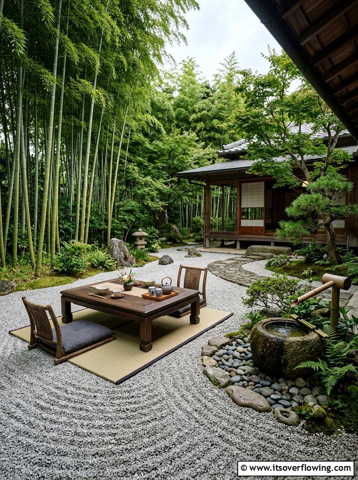 Zen stone garden dining - 25 creative garden ideas with outdoor dining spaces
