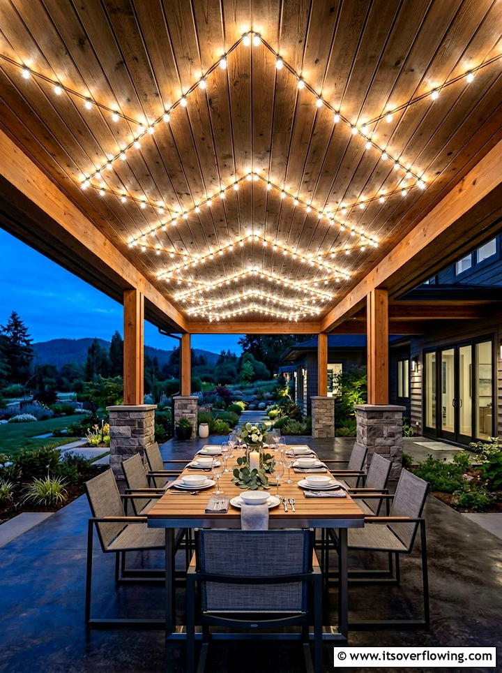 Zig Zag String Light Pattern On Ceiling - 25 front porch ideas with string lights