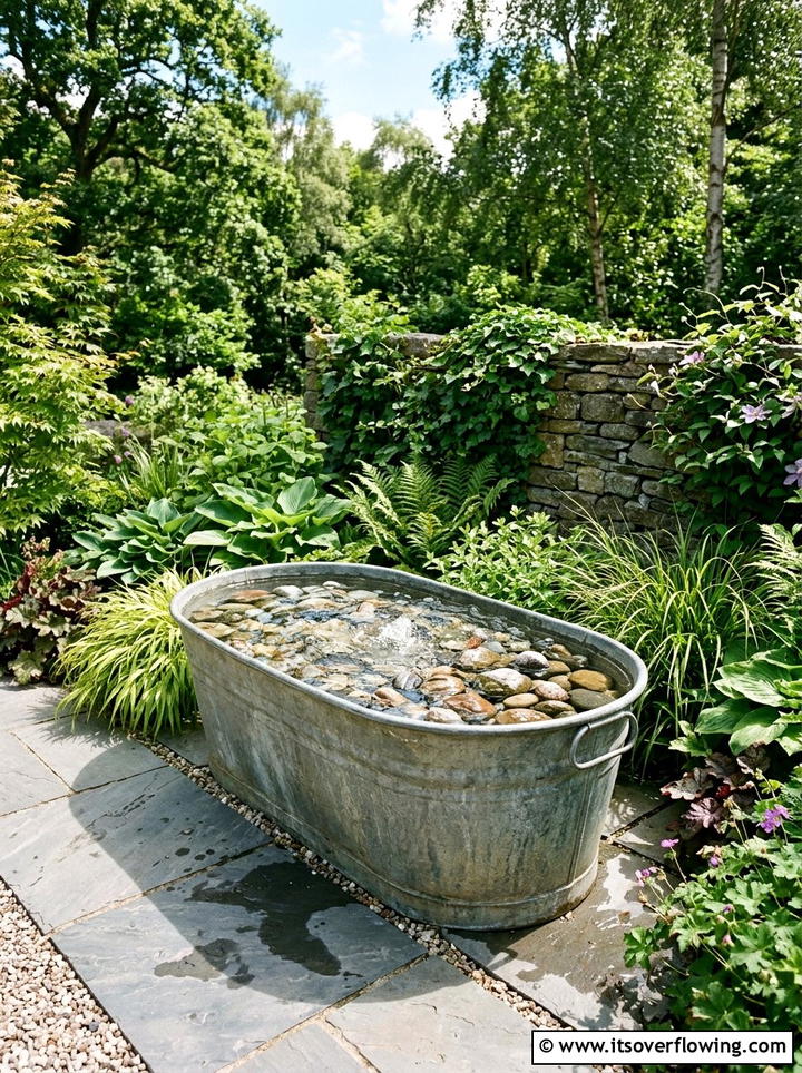 Zinc tub water feature - 25 upcycled garden ideas with old tubs