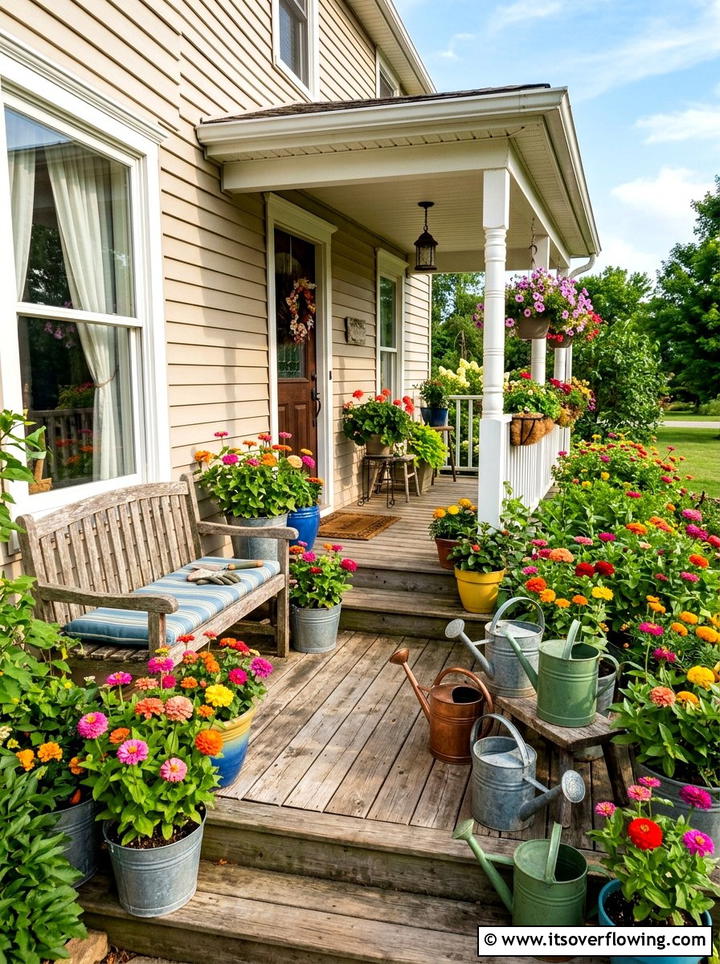 Zinnia garden pots - 25 front porch ideas with cat safe plants