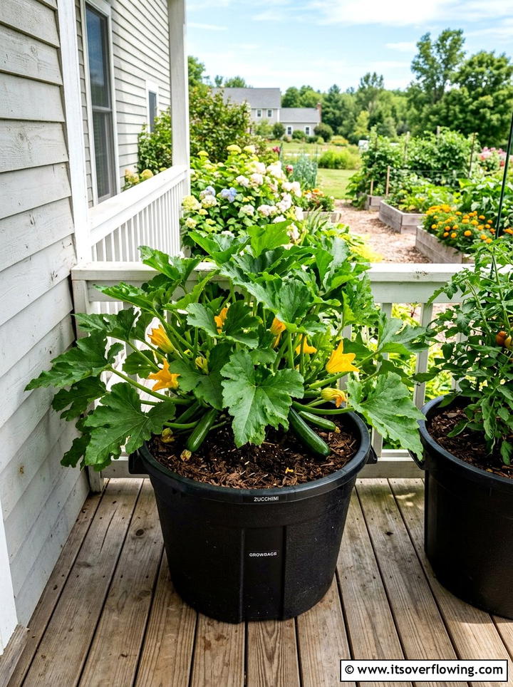 Zucchini Large Tubs - 25 front porch ideas with edible plants